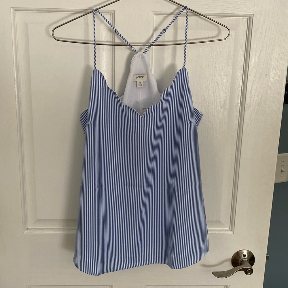NWT J. Crew Scalloped Cami Top - Blue & White Striped - Size 10
